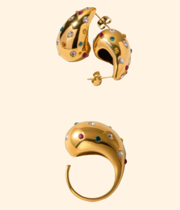 PACK Anillo gota de agua + Pendientes gotas circonitas
