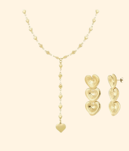 PACK Long heart necklace and heart earrings x3 
