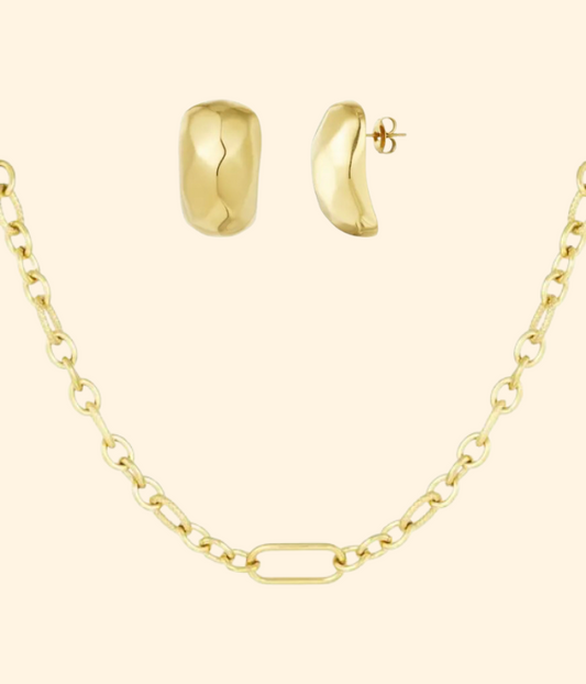 PACK Rectangular earrings + Link chain necklace