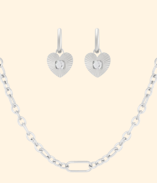 PACK Heart Earrings + Link Chain Necklace